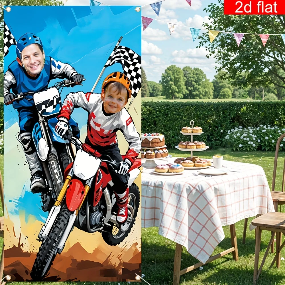 Bannière 2D, bannière plate 2D, 1 pièce, bannière photo sur le thème des motos tout-terrain, matériau polyester
