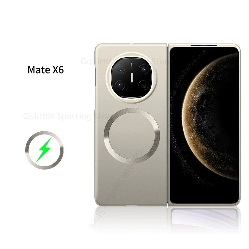 Metallic Paint Matte Tough Case For Huawei Mate X6 Wireless Charging Flip Magnetic Case For Mate X5 X6 5G For Magsafe Hard Cover