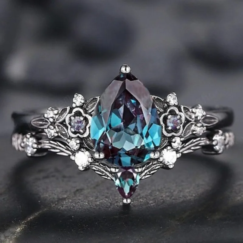 Fashion Flower Ring Set for Women, Blue Zircon Stackable Bands, Luxury Delicate Design, Elegant Unique Daily Party Finger Jewelr