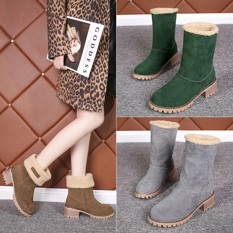 Botas de nieve cálidas para mujer, botines de lana, zapatos cómodos, informales, de media pantorrilla, invierno, 2023