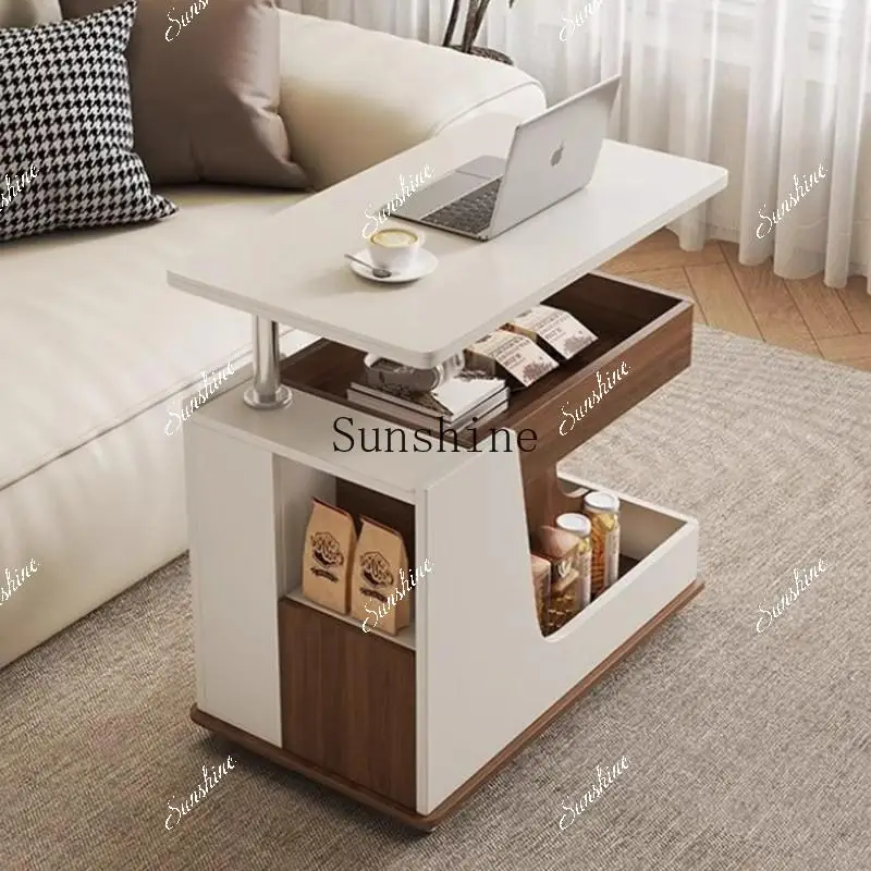 Solid wood movable trolley sofa side several small apartment living room balcony multi-functional lifting tea table  FT