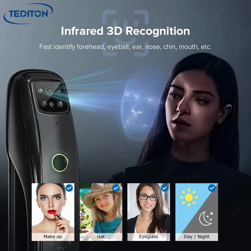 Tediton NEO スマートコン Face ID インテリジェント自動3D顔認証電動ドア 指紋キー デジタル ホーム用