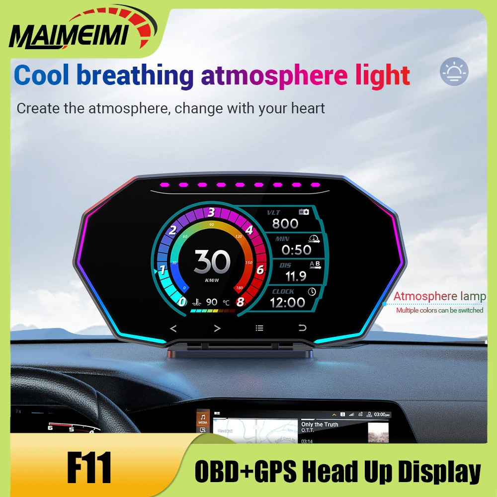 

OBD2+GPS HUD Head Up Display F11 Smart On-board Computer 4x4 Off-road Inclinometer Speedometer Water Temp Oil Temp Fuel Voltage
