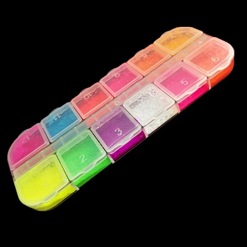 12 Colors Neon Eyeshadow Palette Matte Fluorescent Pigment Eye Makeup Palette Glitter Lasting Eyeshadow Palette Nail Art Powder