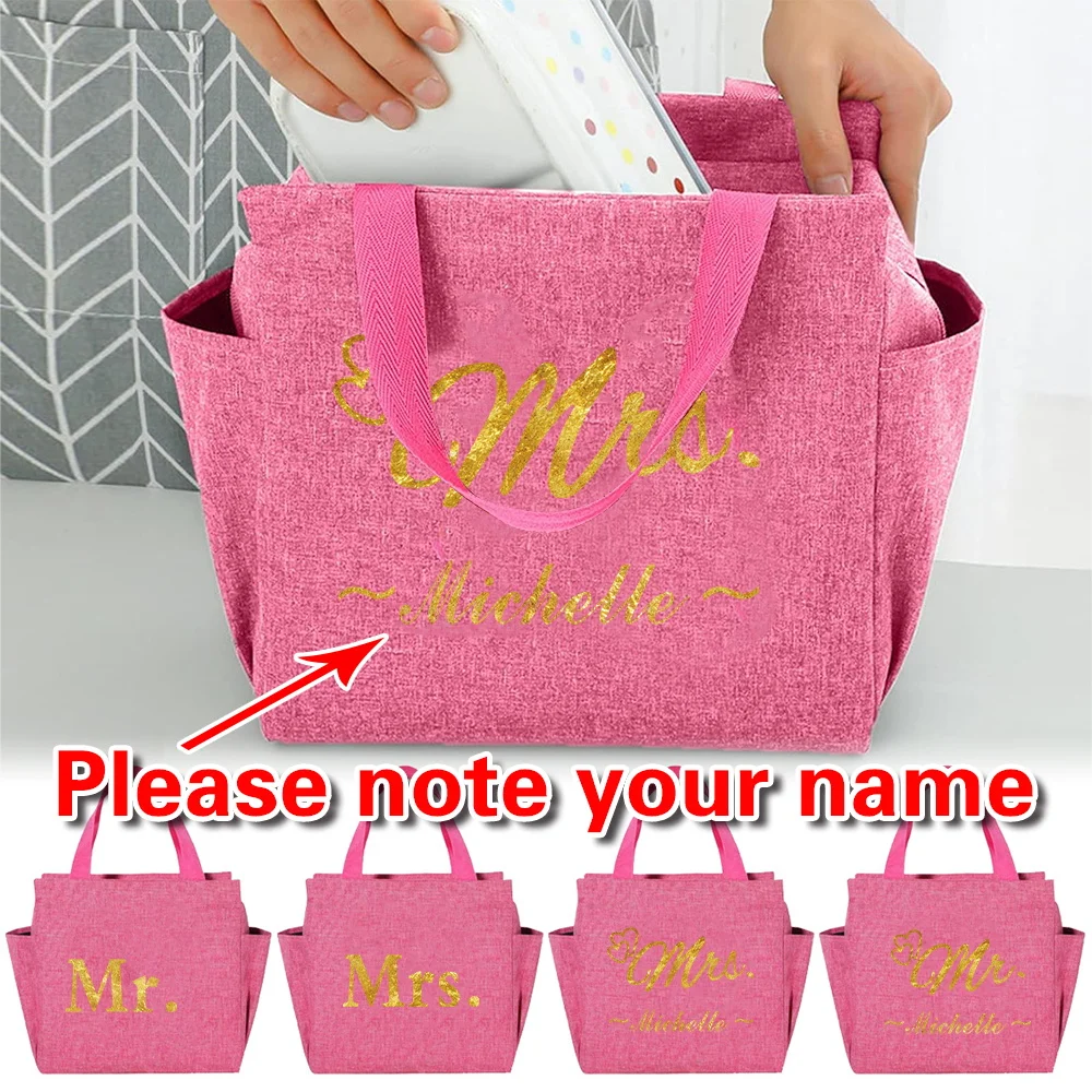 パーソナライズされたカスタマイズされた名前アウトドアピクニックフードバッグ再利用可能なピクニックトートポータブルオフィス弁当ポーチジッパー付きサーマルランチバッグ