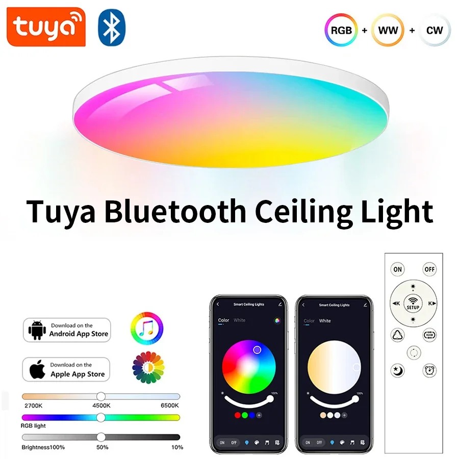 

Tuya Bluetooth LED Ceiling Lamp 85-265V Indoor Round Dimmable Ceiling Lamp for Living Room Bedroom Dining Room Decor Light