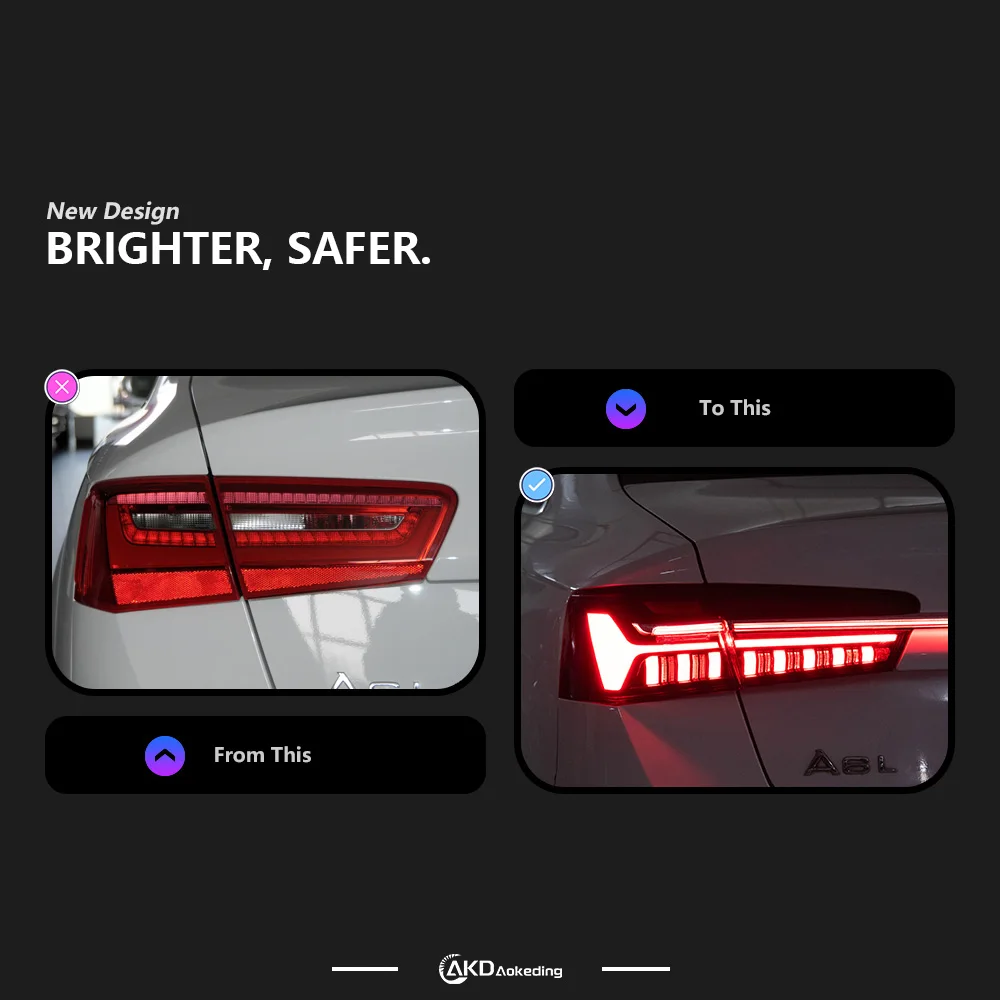 AKD Taillight For A6 C7 A6L C8 12-15 With Sequential Turn Signal Animation Brake Parking Lighthouse Rear Lamp Assembly