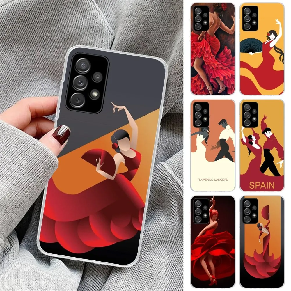 Spain Flamenco Dancer Phone Case for Samsung Galaxy S23 S22 S21 Plus Ultra A12 A32 A53 Clear Phone Cover Funda