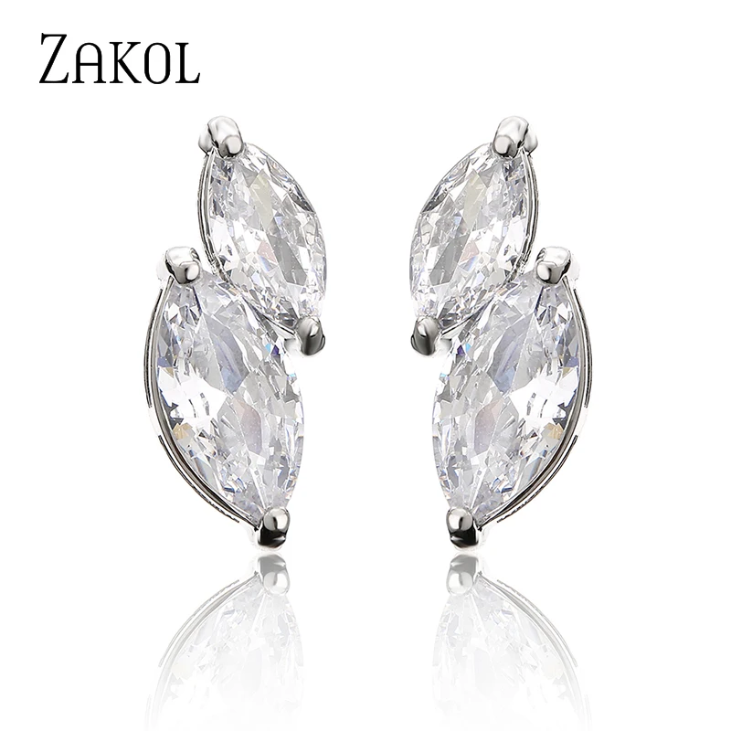 ZAKOL Simple Geometry Cubic Zirconia Eye Shape Stud Earrings CZ Crystal Party Jewelry for Women Girl EP1197