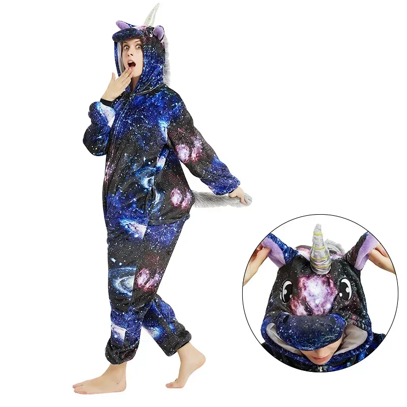 Adults Animal Unicorn Pajamas Winter Warm Sleepwear Kigurumi Licorne Panda Pyjamas Women Onesies Anime Costumes Jumpsuit