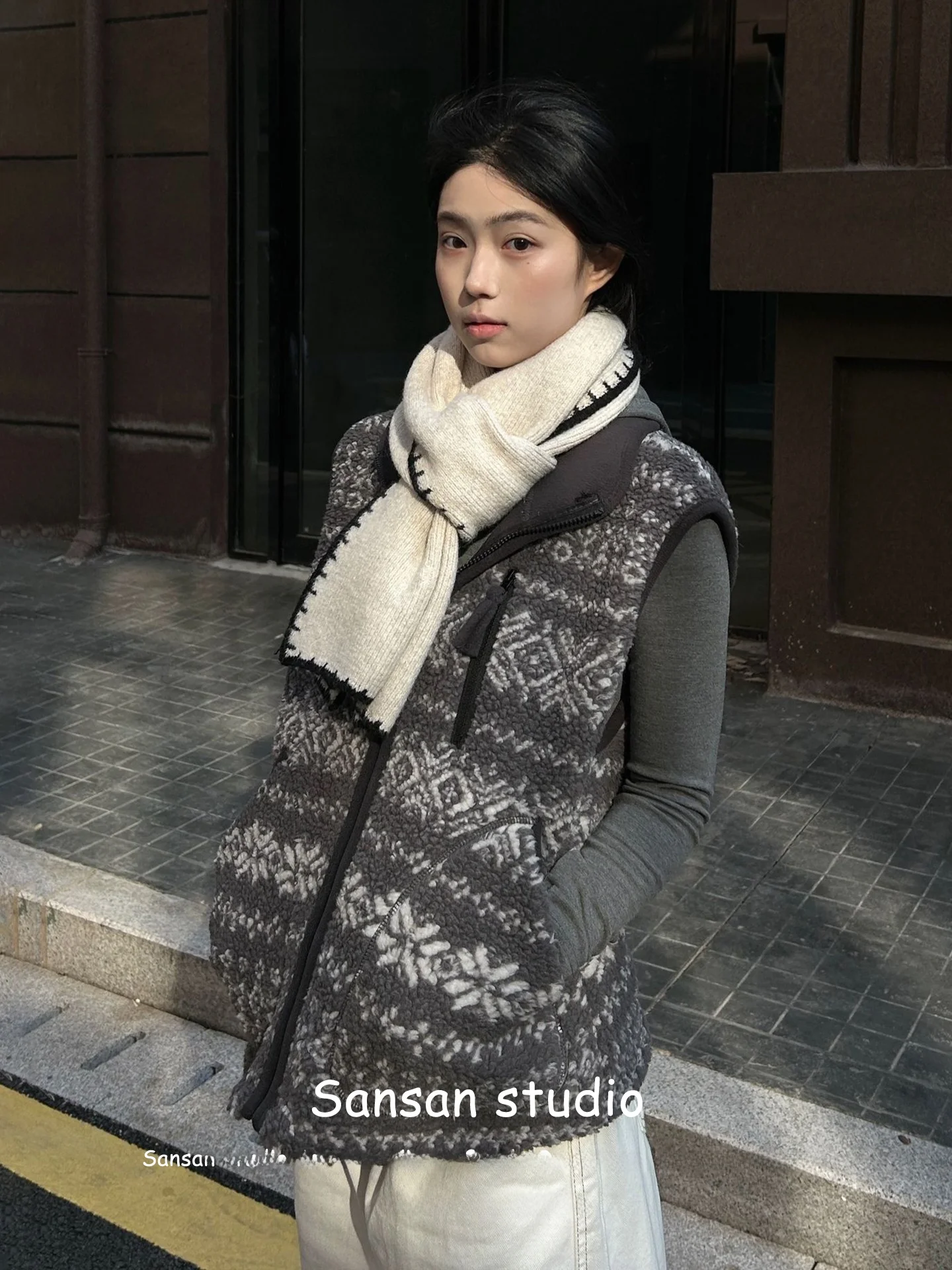 

Американский винтажный женский жилет для ранней весны, модный, с узором Fair Isle, бархатный, свободный, повседневный, многослойный топ