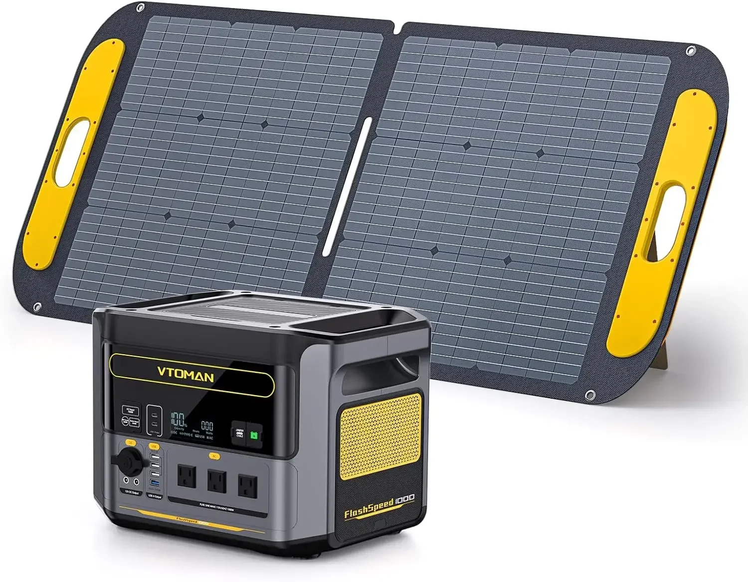 FlashSpeed 1000 Portable Power Station with 110W Solar Panel 828Wh 1000W LiFePO4 Battery Solar Generator UPS 14 Output Ports