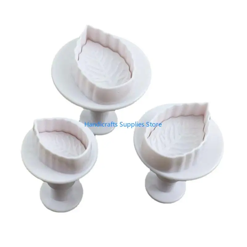 

R1WA 3pcs Rose Leaf Baking Mold Kitchen Biscuit Cookie Cutter Pastry Plunger Stamp Die Fondant Cake Decorating Tools