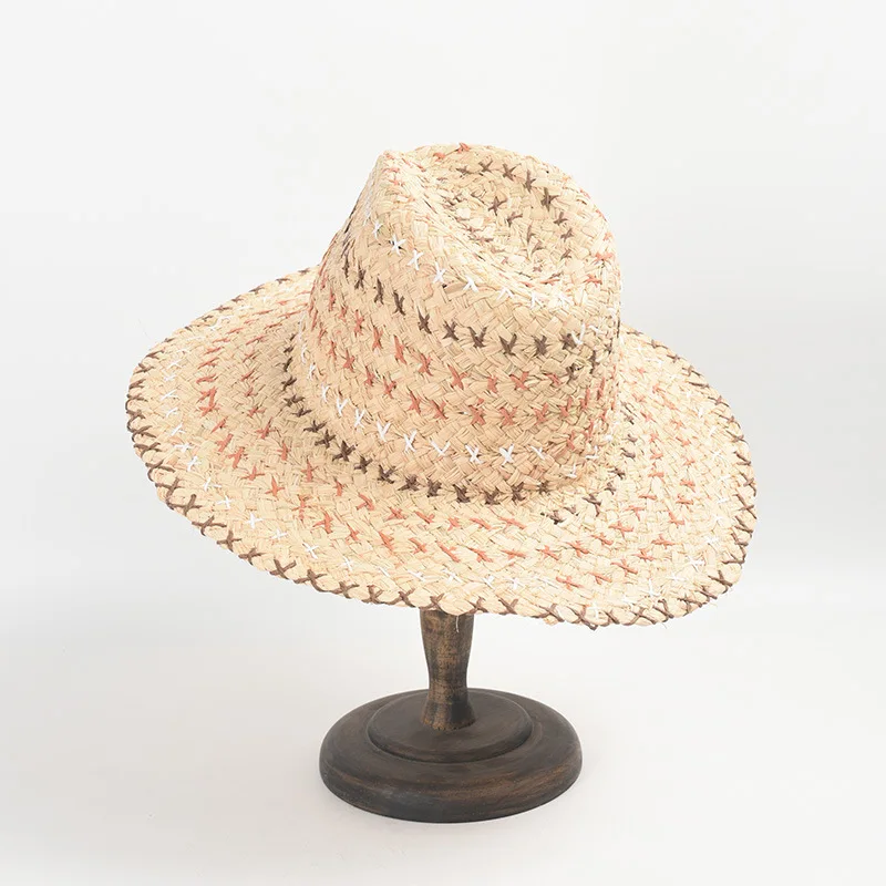 

USPOP Straw Sun Hat with Thread Sewing for Women Breathable Sun Protection Hat for Holiday Beach Natural Raffia Straw Hats