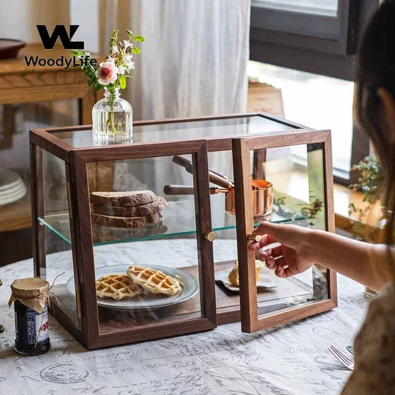 Walnut Locker Dessert Cake Cabinet Dust Cup Storage Glass Tea Ware
