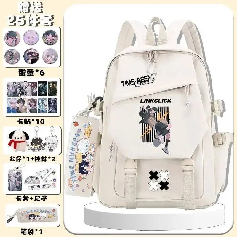 Juego de Anime negro blanco azul Rosa enlace Click Mochilas escolares para estudiantes Mochilas de gran capacidad para regalo