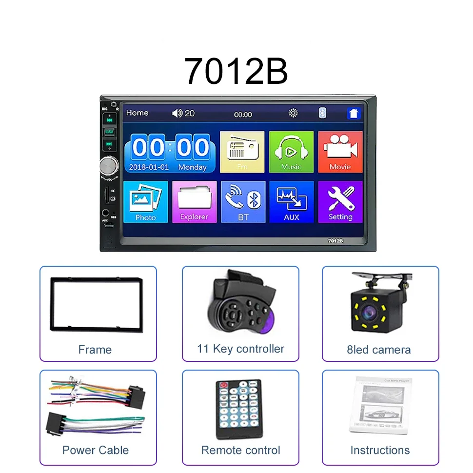 7-calowy 2 Din samochodowy odtwarzacz wideo MP5 Autoradio Mirror Lin-k do uniwersalnego radia samochodowego Samochodowy odtwarzacz multimedialny MP5/FM/BT/USB