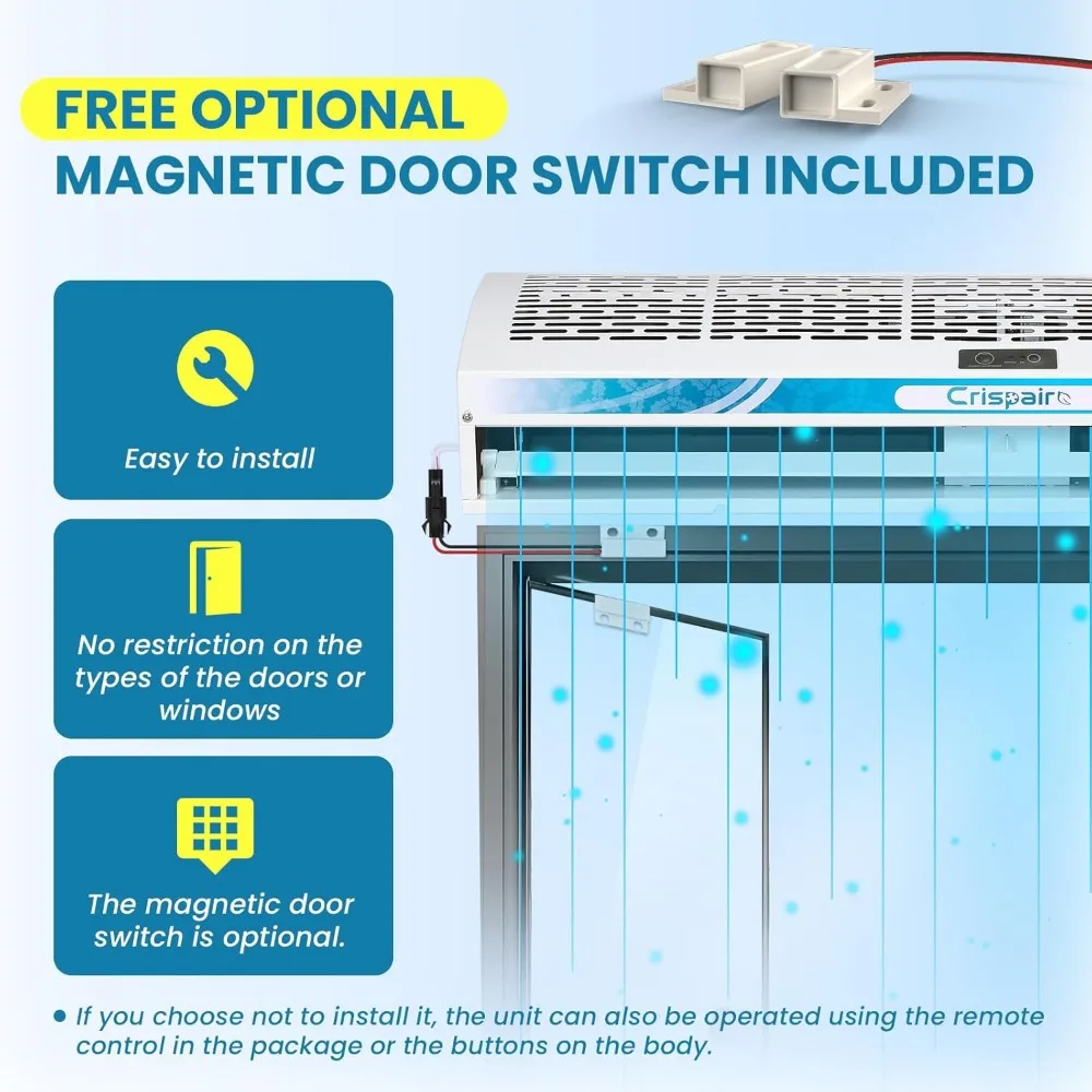 36'' Air Curtain, Magnetic Door Switch, Two Speeds Adjustable, Powerful Air Door,Commercial Indoor Air Fan, 80W, Industrial 110V