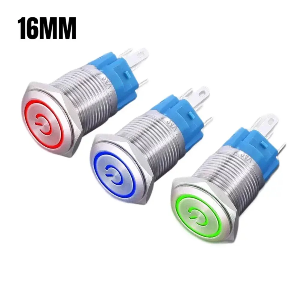 16mm Metal Push Button Switch No Lock Self-Reset Momentary LED Light Waterproof Power Indicator 12V 24V for Car Industrial