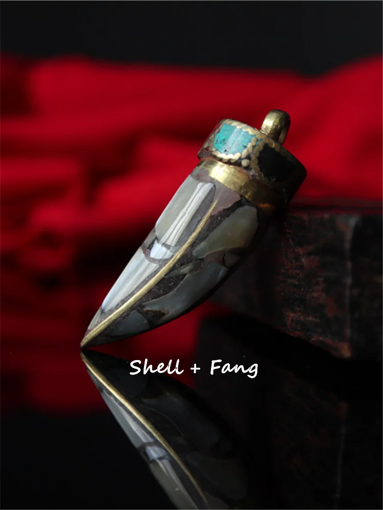 Brass inlay Pearl Locket Chilly Pendants Fang Amulet for ManTBP386