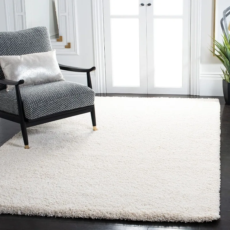 Shag Collection Area Rug - 8' x 10', Ivory, Solid Design, Non-Shedding & Easy Care, 2-inch Thick Ideal for High T