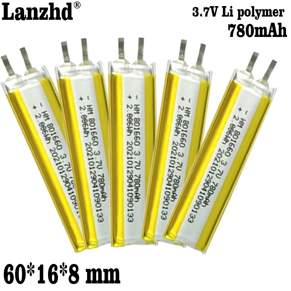 

1-12pcs energy battery 3.7V 780mAH 801660 Polymer lithium ion battery for Water refill meter LED light emitting toy pedometer