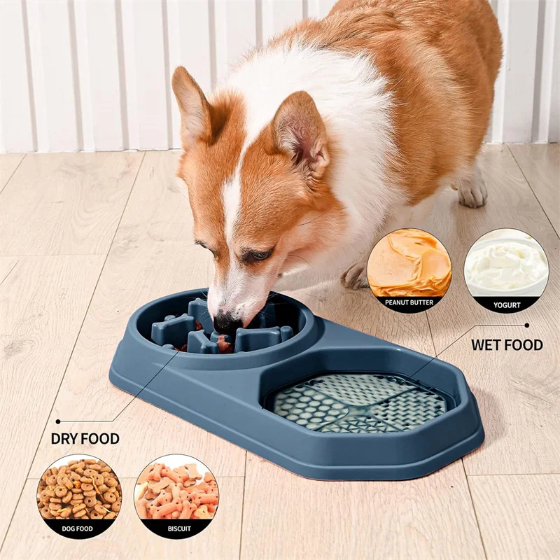 2 in 1 Slow Food Bowl for Dogs Anti-choking Slow Eating Dog Bowl Lick Mat Healthy Slow Feeder Dishes Pets Food Water Bowl