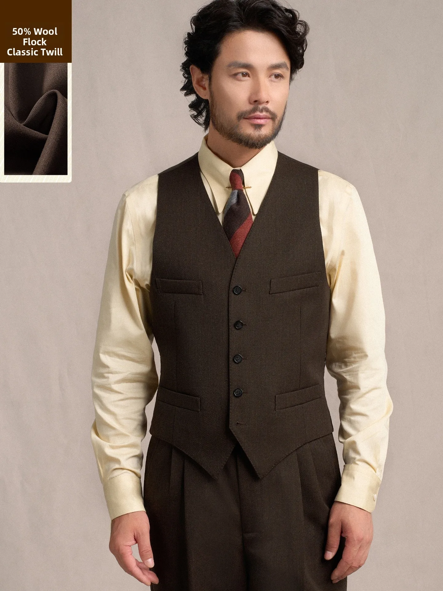 

CULTUM Vintage Tweed Four-ket V-Ne Single-Button Men's Vest 600g 50 Wool Busin Casual Thi Warm Winter Jaet