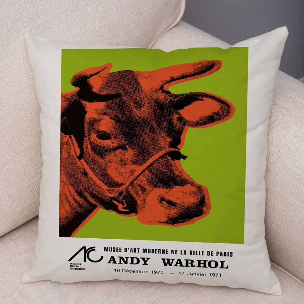 Andy Warhol Sunset Cat Cattle Banana Pillowcase Decor Nordic Pillow Case for Sofa Home Plush Throw Vintage Cushion Cover