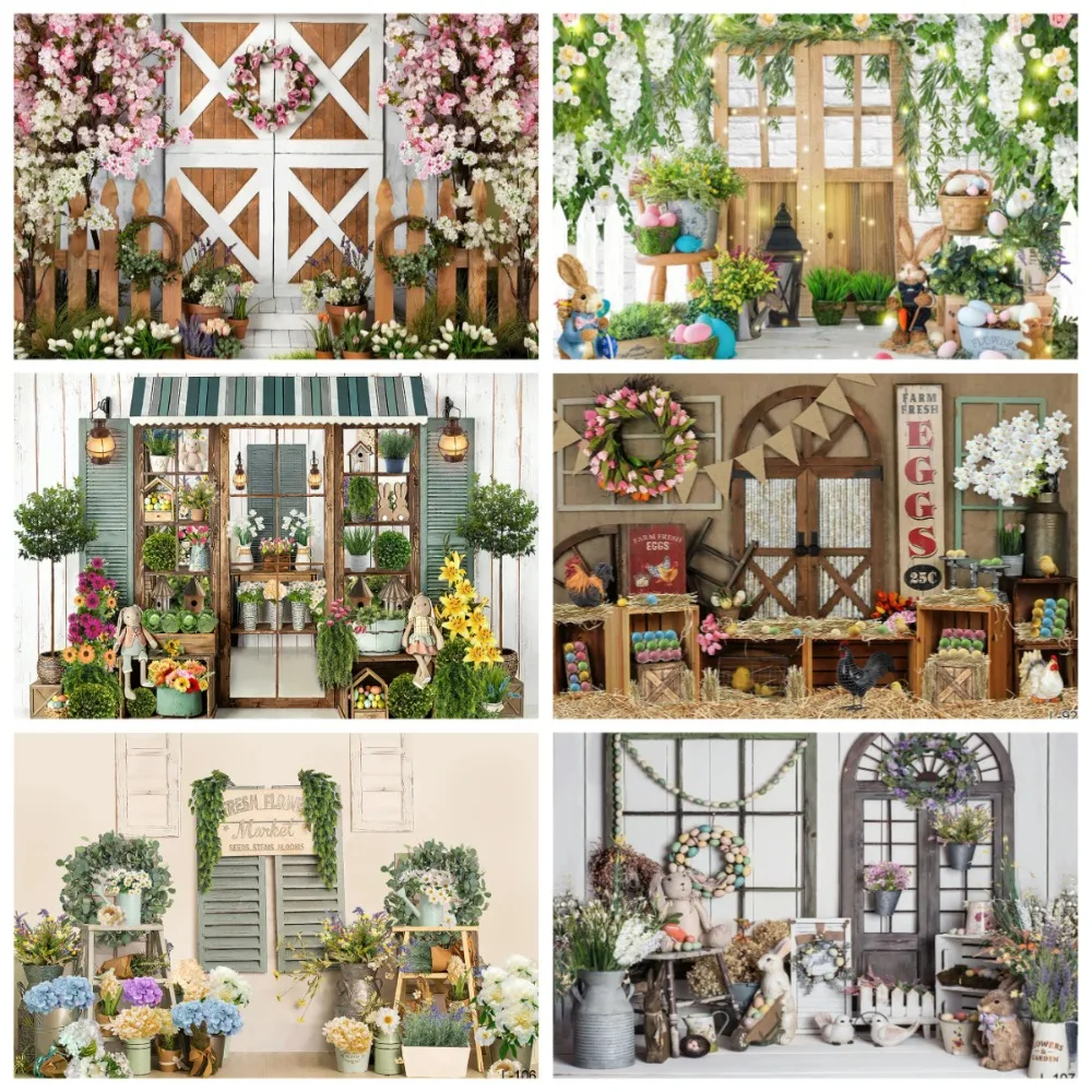 

Easter Farm Flower Chicken Banner Photography Backdrop, Children's Birthday Party, Family Party Decoration Photography Backdrop