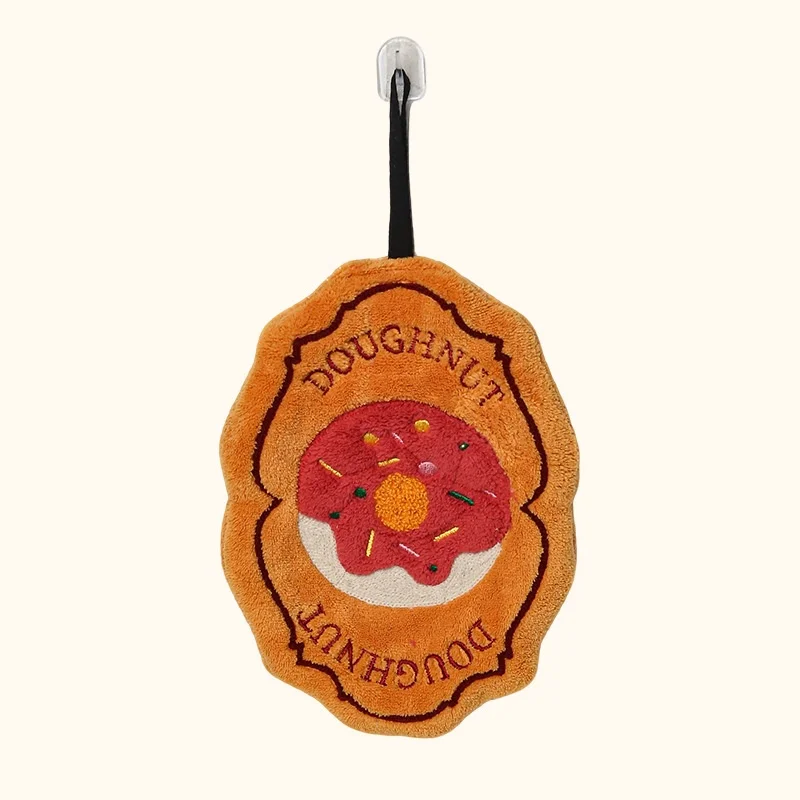 Cute Croissant-Shaped Hanging Towel Absorbent Quick-Dry Coral Fleece Household Hand Towel for Kitchen Bath Dress Accessories