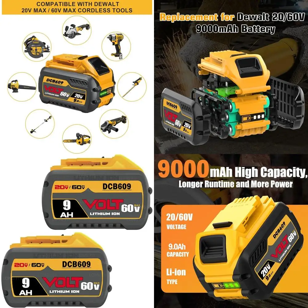 

60V MAX Replacement Battery, 20V/60V 9.0Ah, Compatible with Original Power Tools
