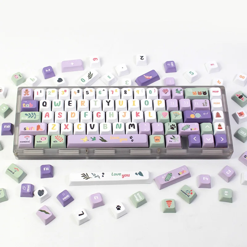 Summer Night's Dream Keycaps Game Keyboard Purple Romance Keycaps for Mechanical Keyboard Girls Customize Key Caps Office Work