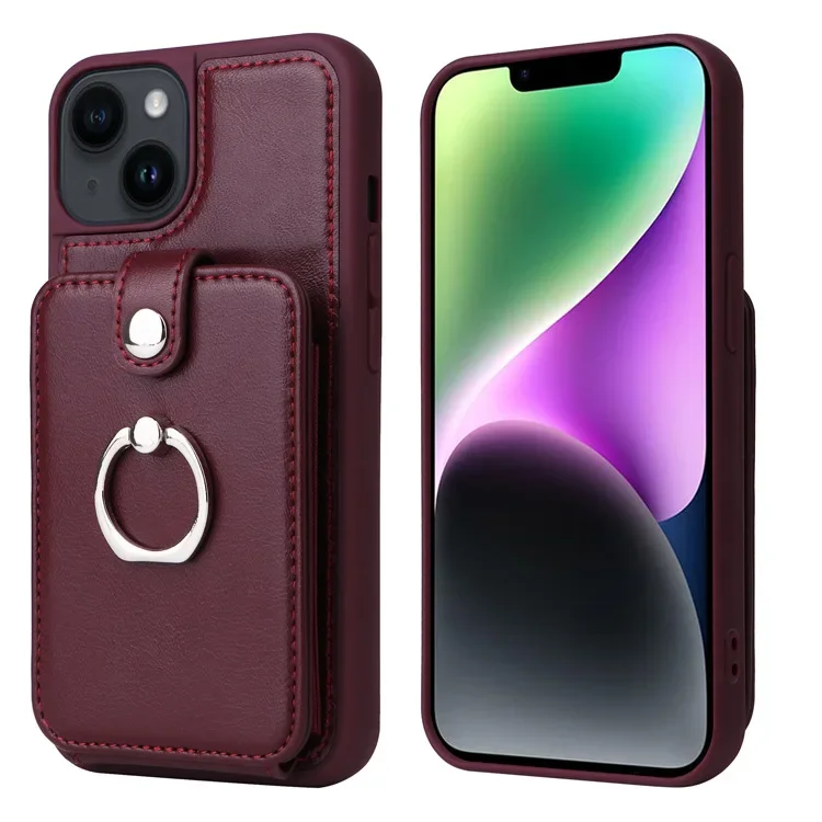 

Ring Leather Wallet with Card Holder Phone Case for IPhone 15 14 13 12 11 Pro XR XS Max 8 7 Plus Protective Shockproof Cover