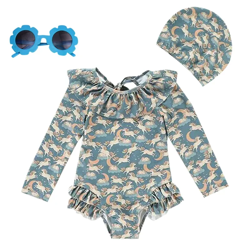 Maiô infantil estampado floral, biquíni bebê menina, maiô bonito de praia, novo, 1 pc, verão