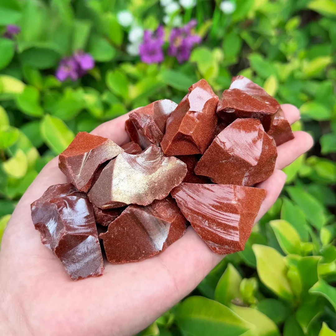 0.11/0.22/0.44LB Red Goldstone Raw Crystals Stones, Red Gold Sandstone Rough Mineral Specimen for DIY Jewelry &