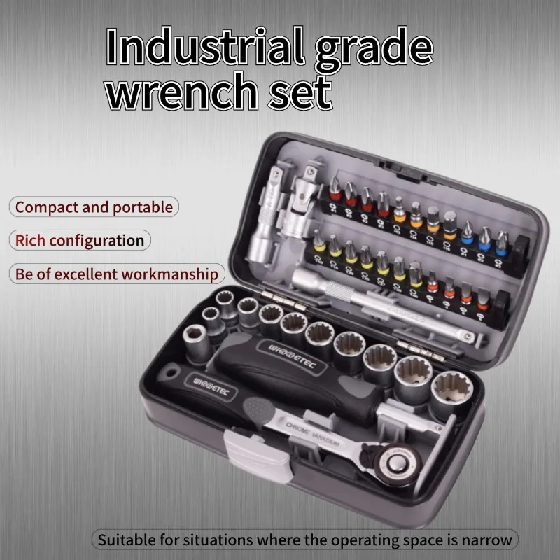 WISRETEC Industrial Grade 38pcs Mini Ratchet Wrench Socket Batch Head Combination Hardware Tool Set