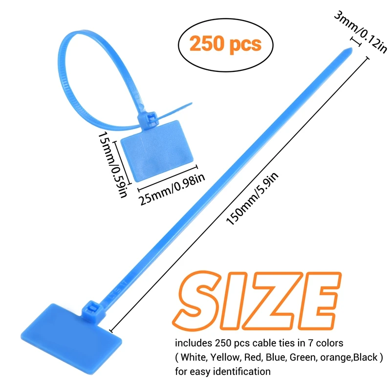 روابط علامات كبلات النايلون ، حبل القفل الذاتي ، الكتابة على سلك إيثرنت ، علامات علامات الرمز البريدي ، علامة وسم القوة ، جديد ، ، 47 لون