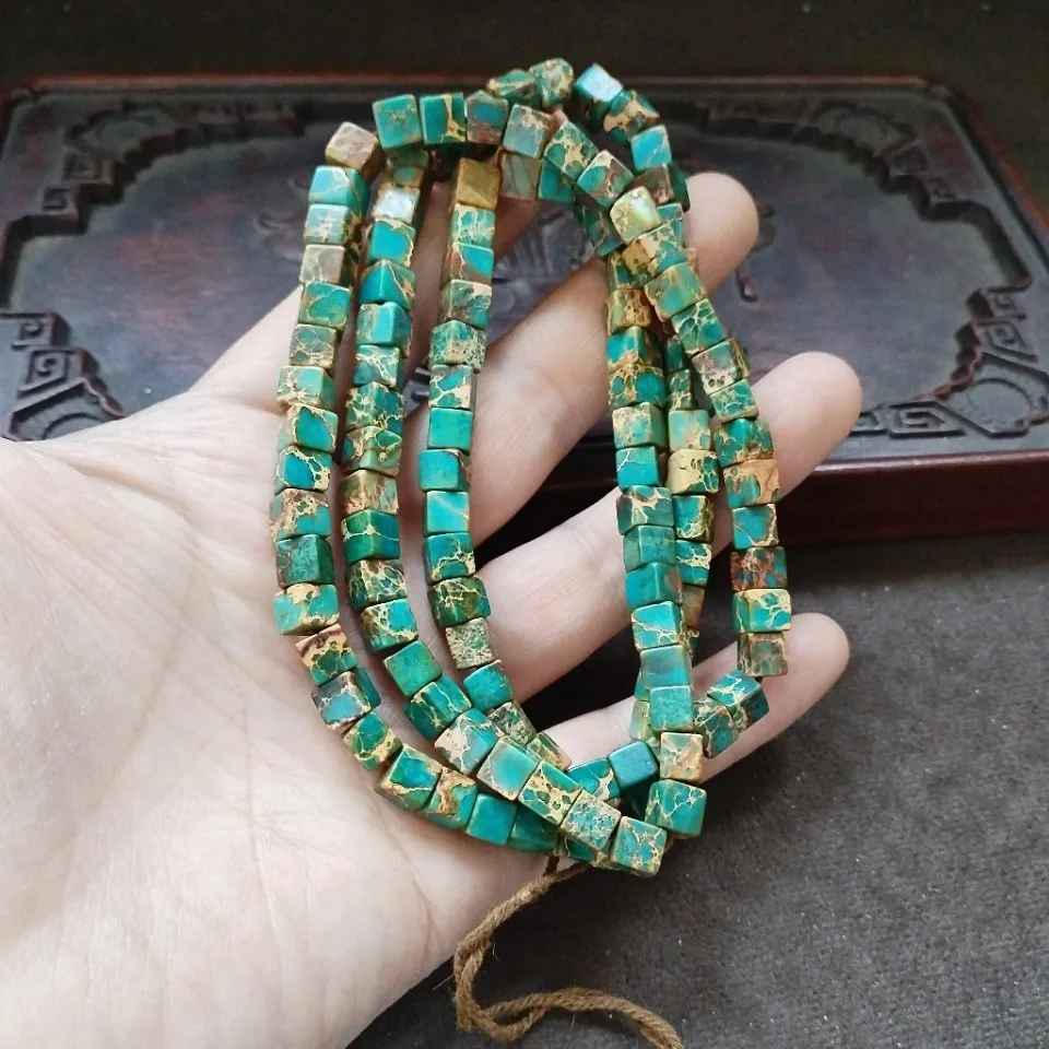 Vintage Turquoise Square Cube Beads Green Stone Mini Square Loose Bead Strand  Bracelet Necklace Ethnic Jewelry Making Supplies