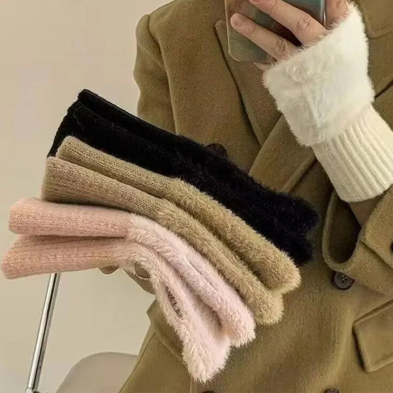 1-8Pairs Knitted Half Finger Gloves Wool Blend Thick Warm Convertible Flip Top Windproof for School Cycling Daily Wear