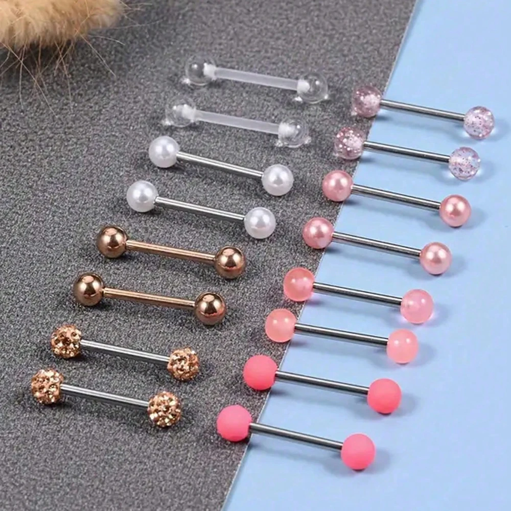 16pcs Minimalistic Stainless Steel Pierced Tongue Rings Suitable For Women, Everyday Tongue & Nipple Rings Set