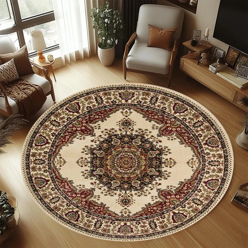 Luxury Round Carpet Retro Floral Design Comfortable Mat Rug Ideal for Living Room Bedroom Premium Home Decoration