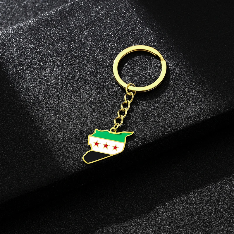 Stainless Steel Syria Map Flag Pendant Keychain for Women Men Gold Color/Silver Color Charm Fashion Syrians Map Chain Jewelry