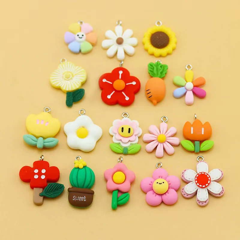 

10Pcs Cactus Flower Plante Daisy Sunflower Resin Charms For Necklace Bracelet DIY Pendants Earrings Keychain Jewelry Accessories