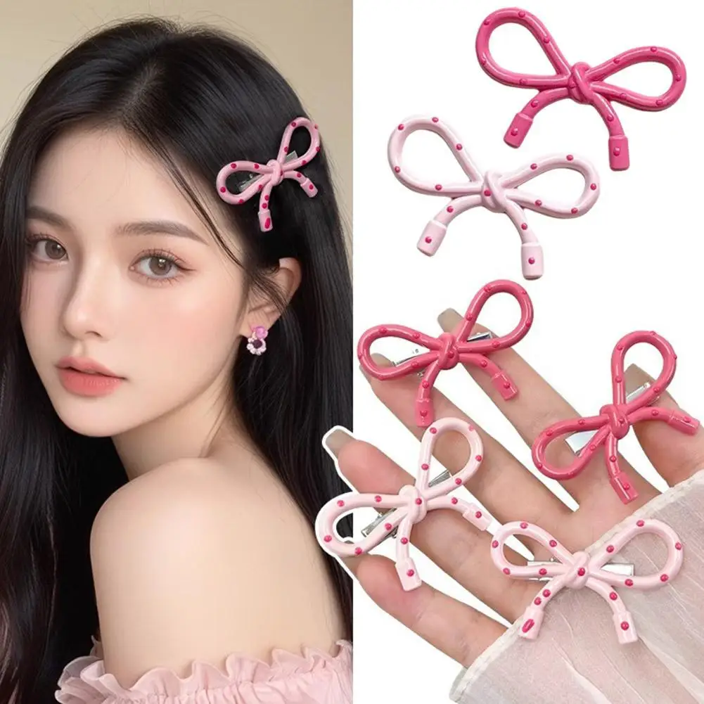 1pc Vintage Polka Dot Bow Hairpin Resin Small Women Hair Edge Clip Hair Accessories Barrette Bobby Pin For Women Girls