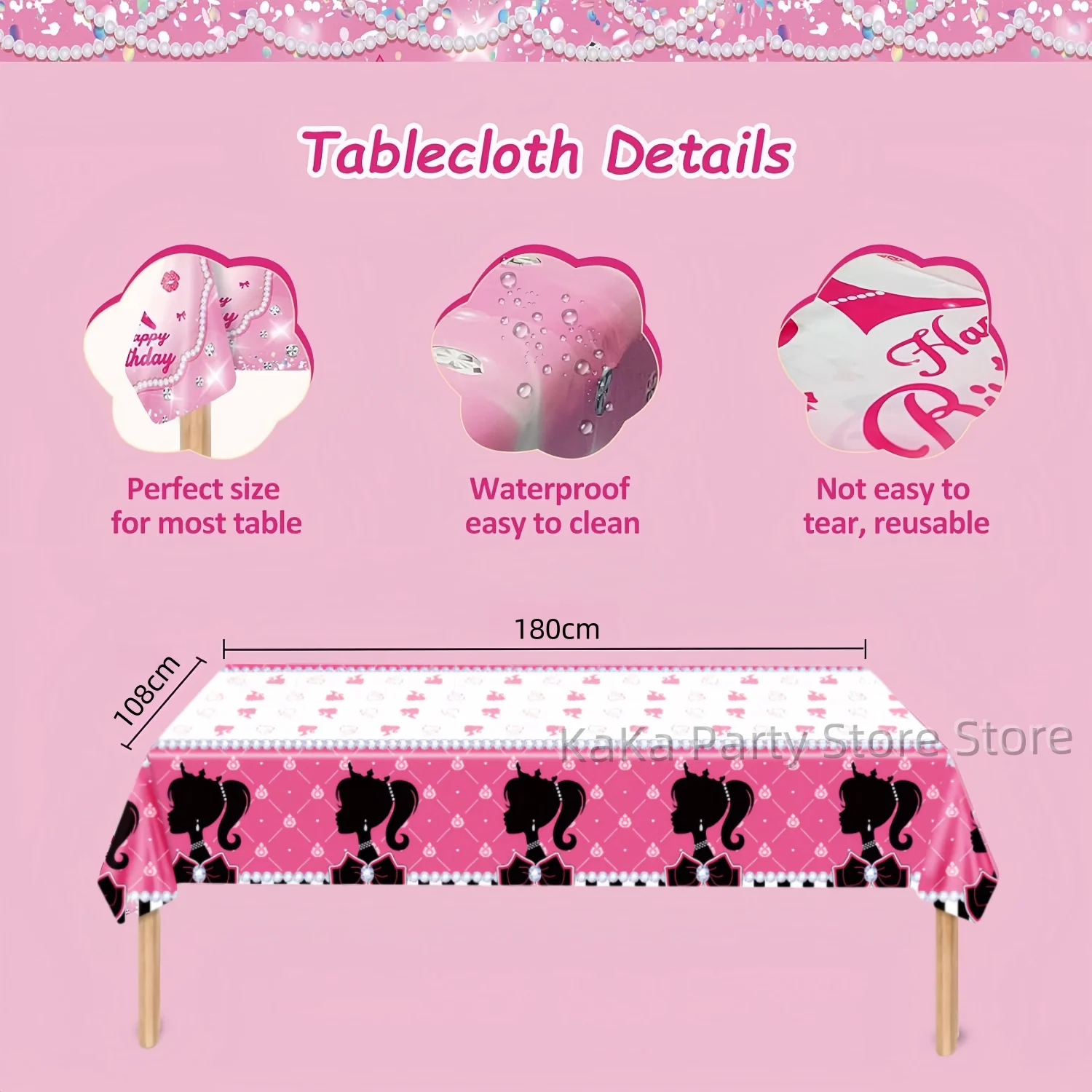 Pink Girl Doll Tablecloth Birthday Party Dcorations Disposable Table Cloth Table Cover Baby Shower Girls Gift Party Supplies ﻿