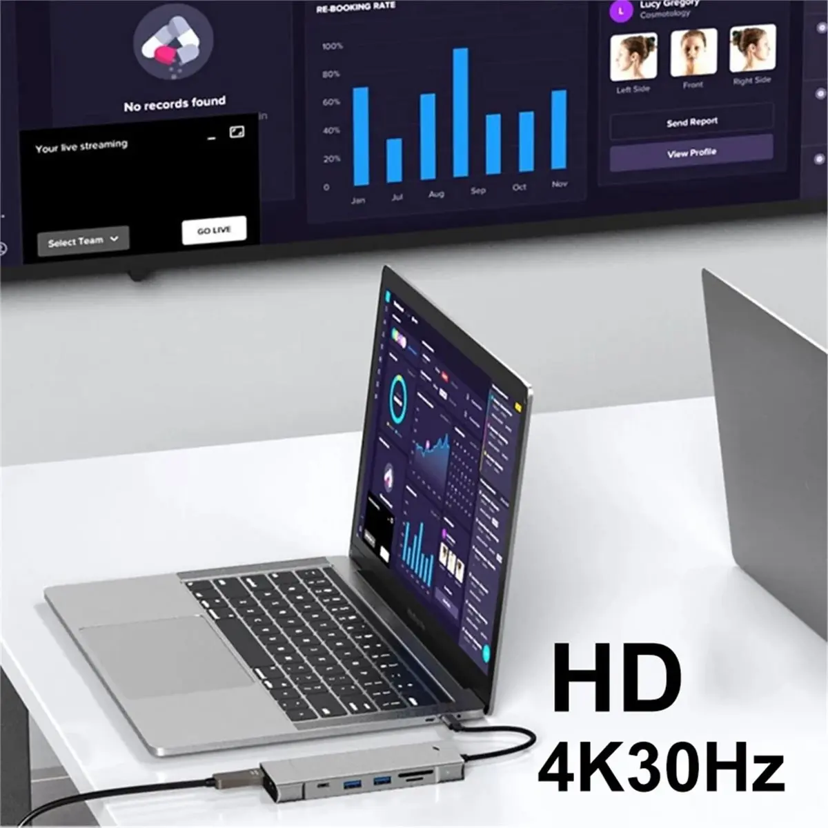 DT81 8in1 USB Hub M.2 NVMe SATA W/H SSD Enclosure Storage USB3.2 Type-C to HDMI-Compatible Laptop Dock Station USB Adapter