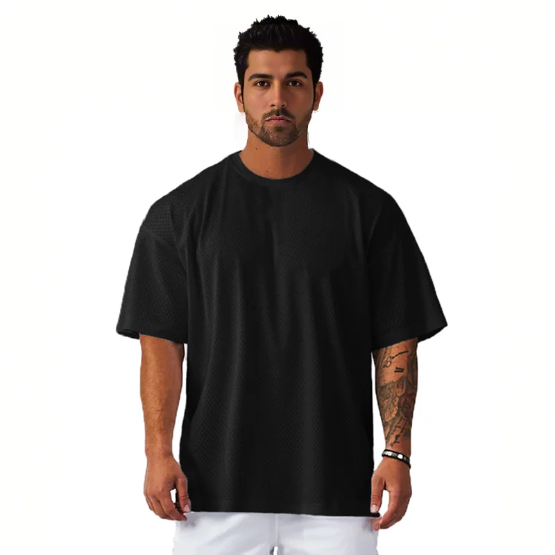 

Большие свободные футболки для бега, мужские спортивные футболки с коротким рукавом для бодибилдинга и фитнеса, летняя сетчатая быстросохнущая дышащая одежда для спортзала