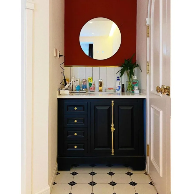 

Solid wood bathroom cabinet, washbasin cabinet combination, rock slab marble washbasin, floor-to-ceiling bathroom cabinet