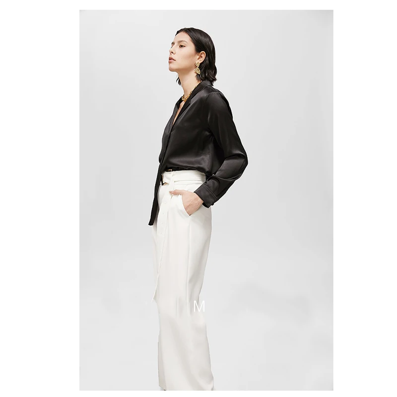 

Роскошная женская рубашка из шелкового шелка с длинным рукавом, черная шелковая атласная гладкая яркая верхняя одежда, элегантная, высококачественная, удобная, крутая